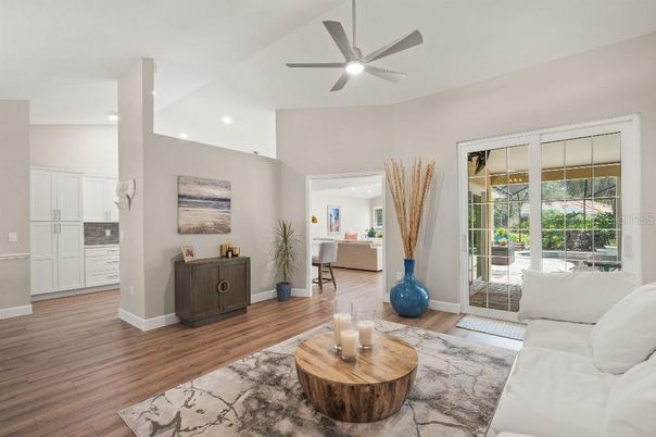 Interior, Living room, Recessed Lighting, Wood Texture Flooring