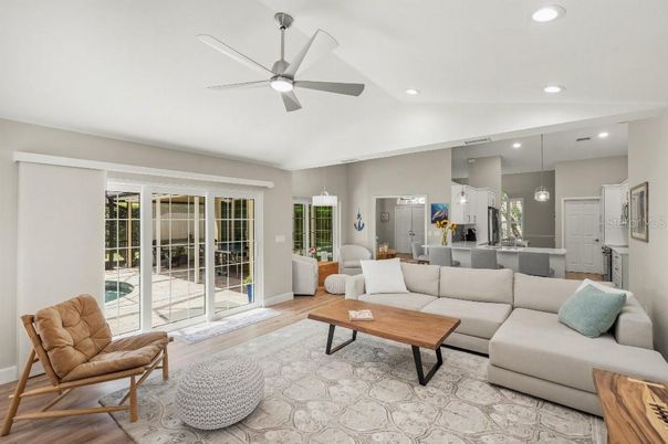 Interior, Kitchen, Living room, Recessed Lighting, Wood Texture Flooring