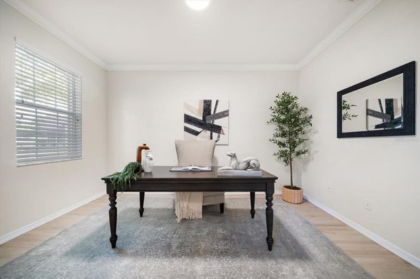 Home Office, Interior, Recessed Lighting, Wood Texture Flooring