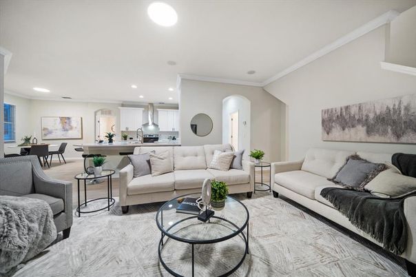 Dining room, Interior, Kitchen, Living room, Recessed Lighting, Stainless Steel Appliances