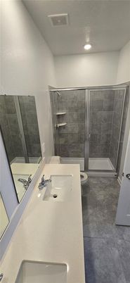 Bathroom, Glass Shower, Interior, Recessed Lighting