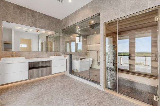 Bathroom, Glass Shower, Interior, Recessed Lighting