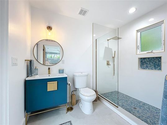Bathroom, Glass Shower, Interior, Recessed Lighting
