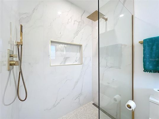 Bathroom, Glass Shower, Interior, Marble Walls