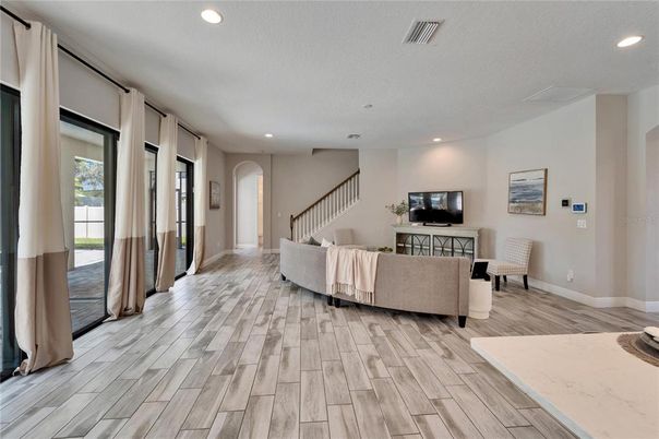 Interior, Living room, Recessed Lighting, Wood Texture Flooring