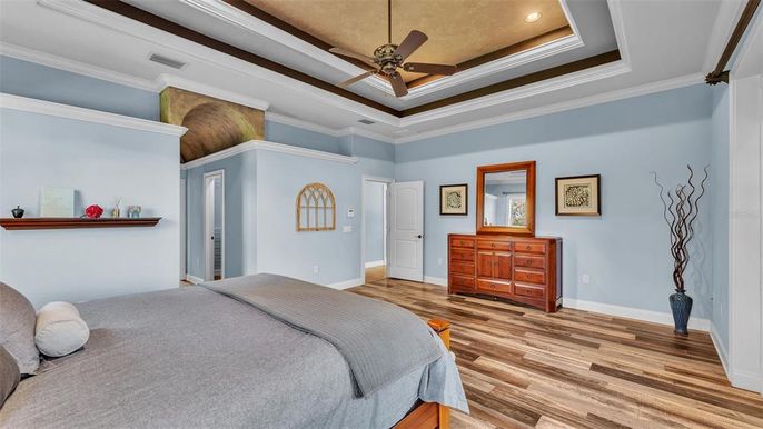 Bedroom, Interior, Recessed Lighting, Wood Texture Flooring