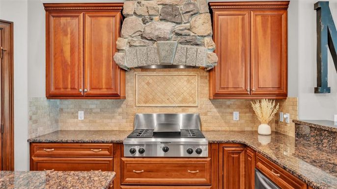 Interior, Kitchen, Stainless Steel Appliances, Stone Walls