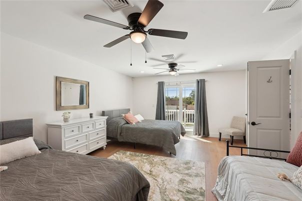 Bedroom, Interior, Recessed Lighting, Wood Texture Flooring