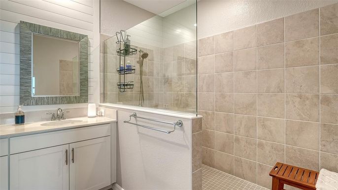 Bathroom, Glass Shower, Interior, Recessed Lighting
