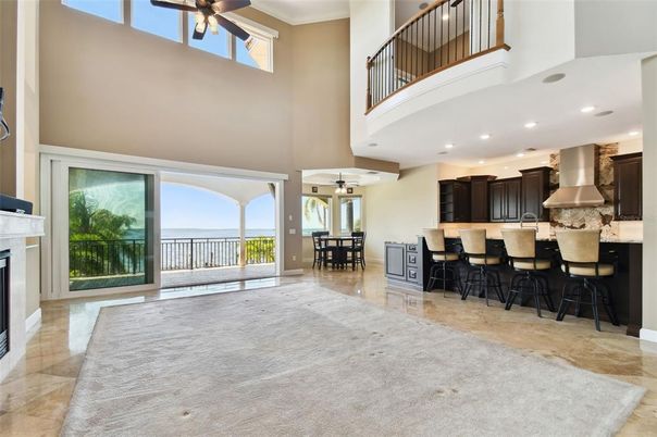 Dining room, Fireplace, Interior, Kitchen, Pendant Lights, Recessed Lighting, Water