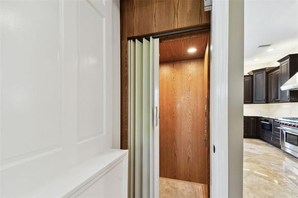 Interior, Kitchen, Recessed Lighting, Stainless Steel Appliances, Wooden Ceilings, Wooden Walls