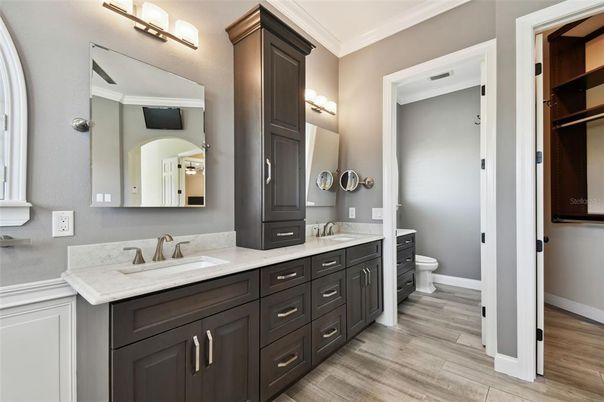 Bathroom, Dual Sink Vanities, Interior, Wood Texture Flooring