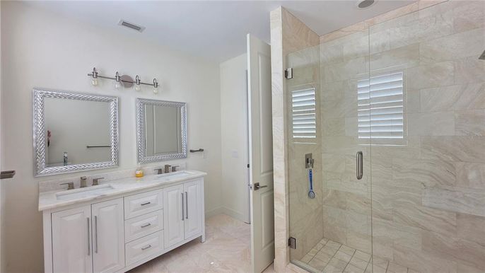 Bathroom, Dual Sink Vanities, Glass Shower, Interior