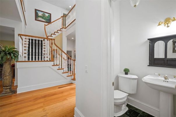 Bathroom, Interior, Recessed Lighting, Wood Texture Flooring