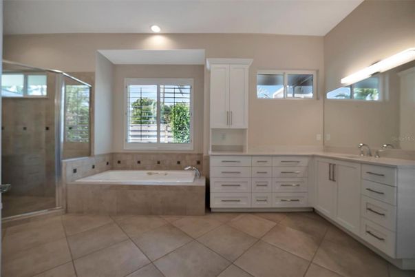 Bathroom, Dual Sink Vanities, Glass Shower, Interior, Recessed Lighting