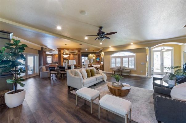 Dining room, Interior, Kitchen, Living room, Pendant Lights, Recessed Lighting, Wood Texture Flooring