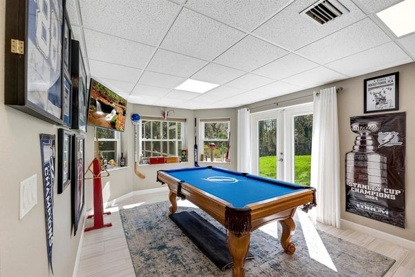 Billiard Table, Game Room, Interior, Wood Texture Flooring