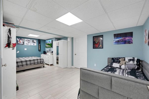 Bedroom, Interior, Recessed Lighting, Wood Texture Flooring