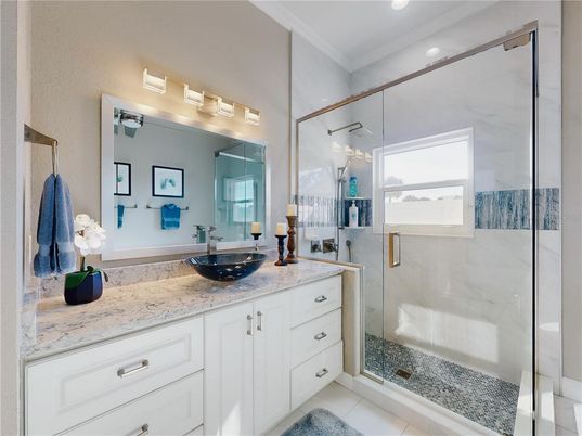 Bathroom, Glass Shower, Interior, Recessed Lighting