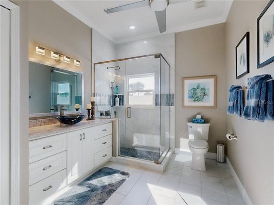 Bathroom, Glass Shower, Interior, Recessed Lighting