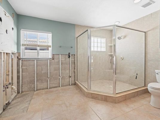 Bathroom, Glass Shower, Interior, Recessed Lighting