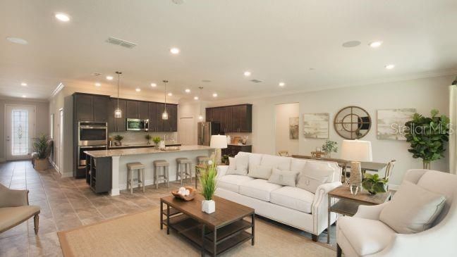 Dining room, Interior, Kitchen, Living room, Pendant Lights, Recessed Lighting, Stainless Steel Appliances