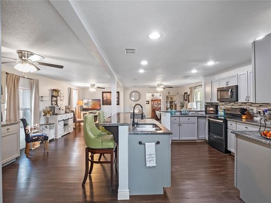 Dining room, Interior, Kitchen, Recessed Lighting, Wood Texture Flooring