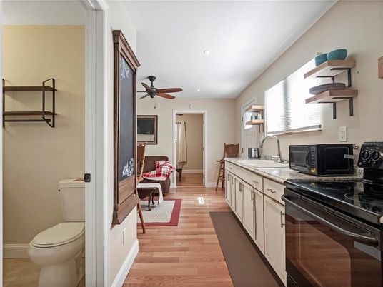 Interior, Kitchen, Recessed Lighting, Wood Texture Flooring