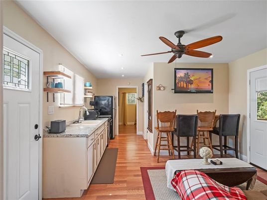 Interior, Kitchen, Recessed Lighting, Wood Texture Flooring