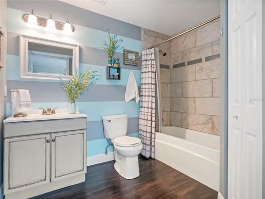 Bathroom, Interior, Marble Walls, Wood Texture Flooring