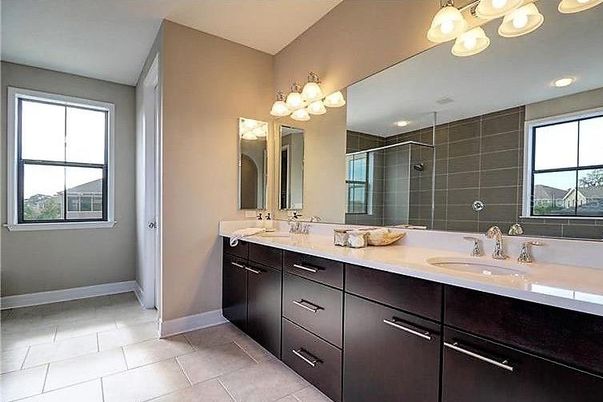 Bathroom, Dual Sink Vanities, Glass Shower, Interior, Recessed Lighting
