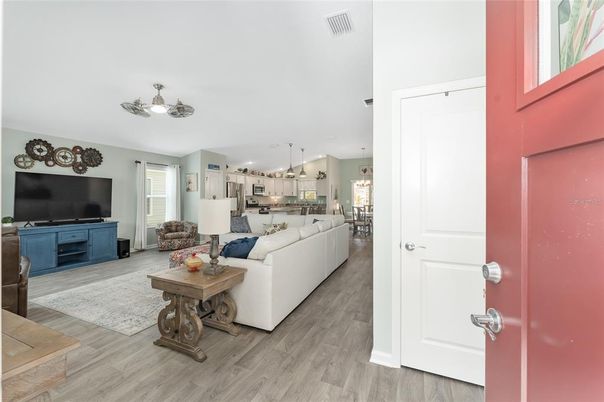 Interior, Kitchen, Living room, Pendant Lights, Stainless Steel Appliances, Wood Texture Flooring