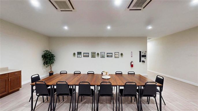 Dining room, Interior, Recessed Lighting, Wood Texture Flooring