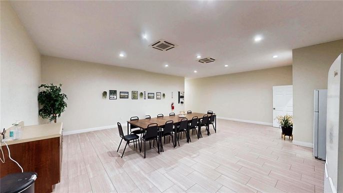 Dining room, Interior, Recessed Lighting, Wood Texture Flooring