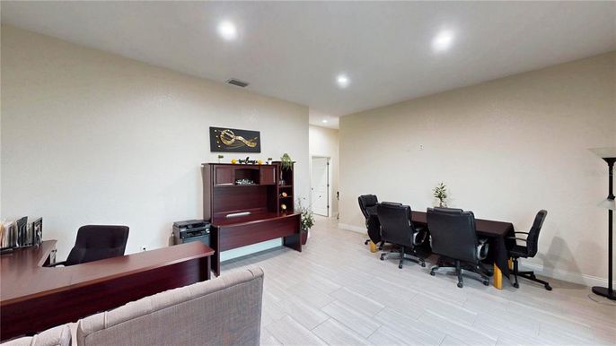 Home Office, Interior, Recessed Lighting, Wood Texture Flooring