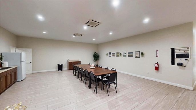 Dining room, Interior, Recessed Lighting, Wood Texture Flooring