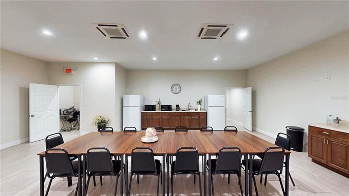 Dining room, Interior, Recessed Lighting, Wood Texture Flooring