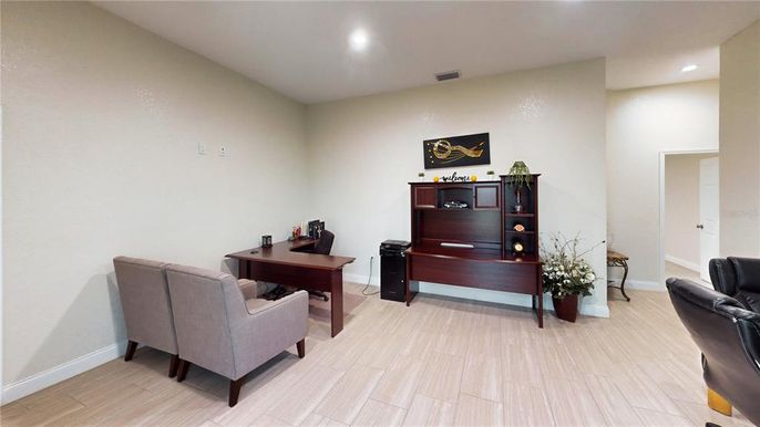 Home Office, Interior, Recessed Lighting, Wood Texture Flooring