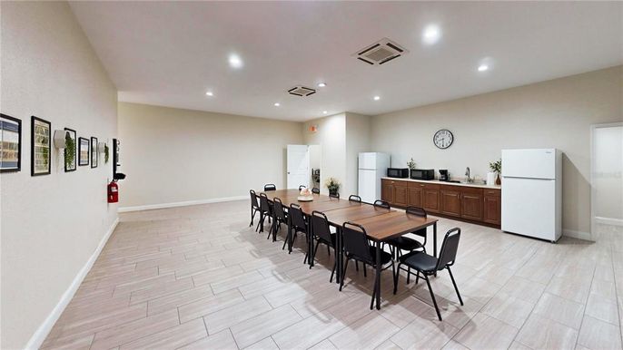 Dining room, Interior, Recessed Lighting, Wood Texture Flooring