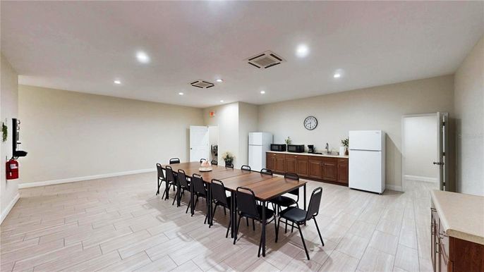 Dining room, Interior, Recessed Lighting, Wood Texture Flooring