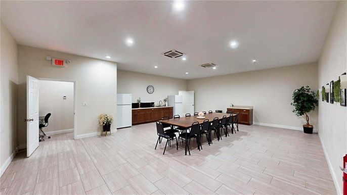 Dining room, Interior, Recessed Lighting, Wood Texture Flooring