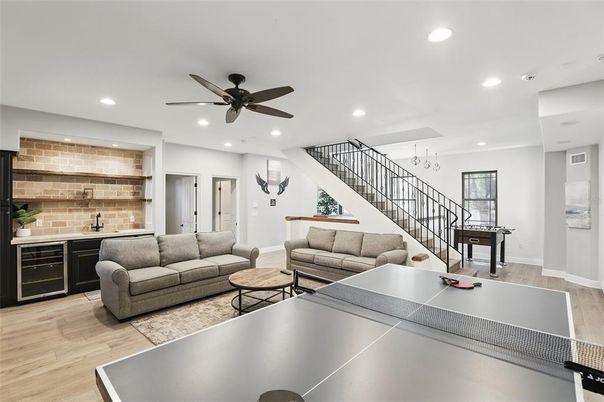 Game Room, Interior, Living room, Recessed Lighting, Wood Texture Flooring