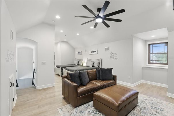 Bedroom, Interior, Recessed Lighting, Wood Texture Flooring