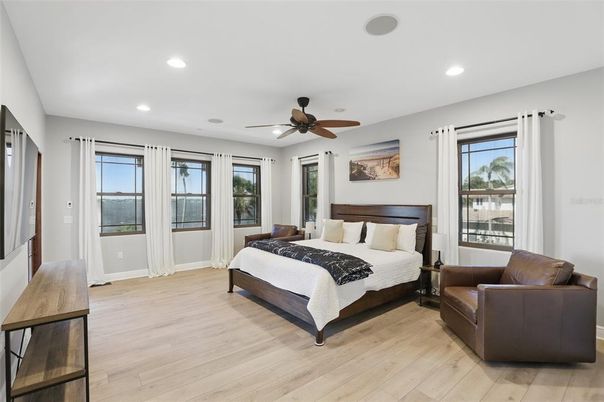 Bedroom, Interior, Recessed Lighting, Wood Texture Flooring