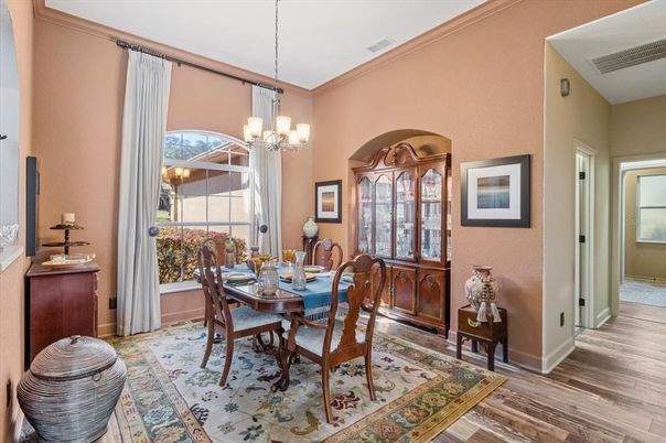 Chandelier, Dining room, Interior, Wood Texture Flooring