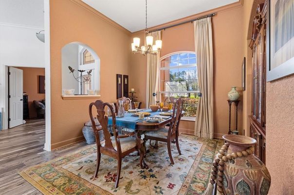 Chandelier, Dining room, Interior, Pendant Lights, Wood Texture Flooring