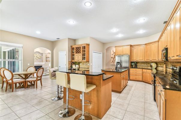 Dining room, Fireplace, Interior, Kitchen, Recessed Lighting