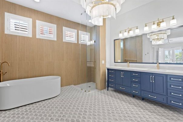 Bathroom, Dual Sink Vanities, Free Standing Baths, Glass Shower, Interior, Recessed Lighting