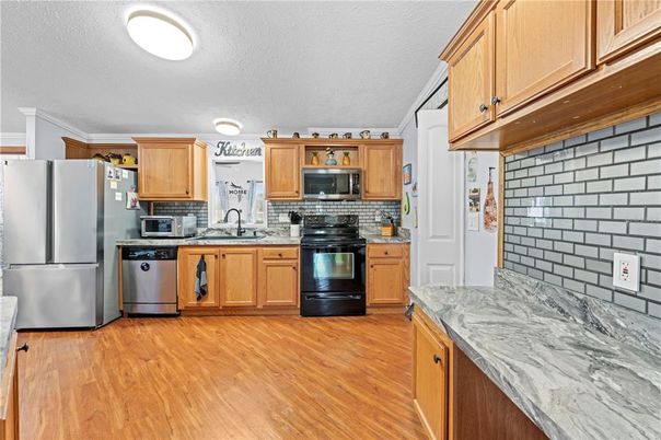 Interior, Kitchen, Stainless Steel Appliances, Wood Texture Flooring