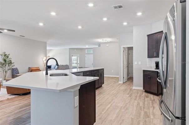 Interior, Kitchen, Recessed Lighting, Wood Texture Flooring